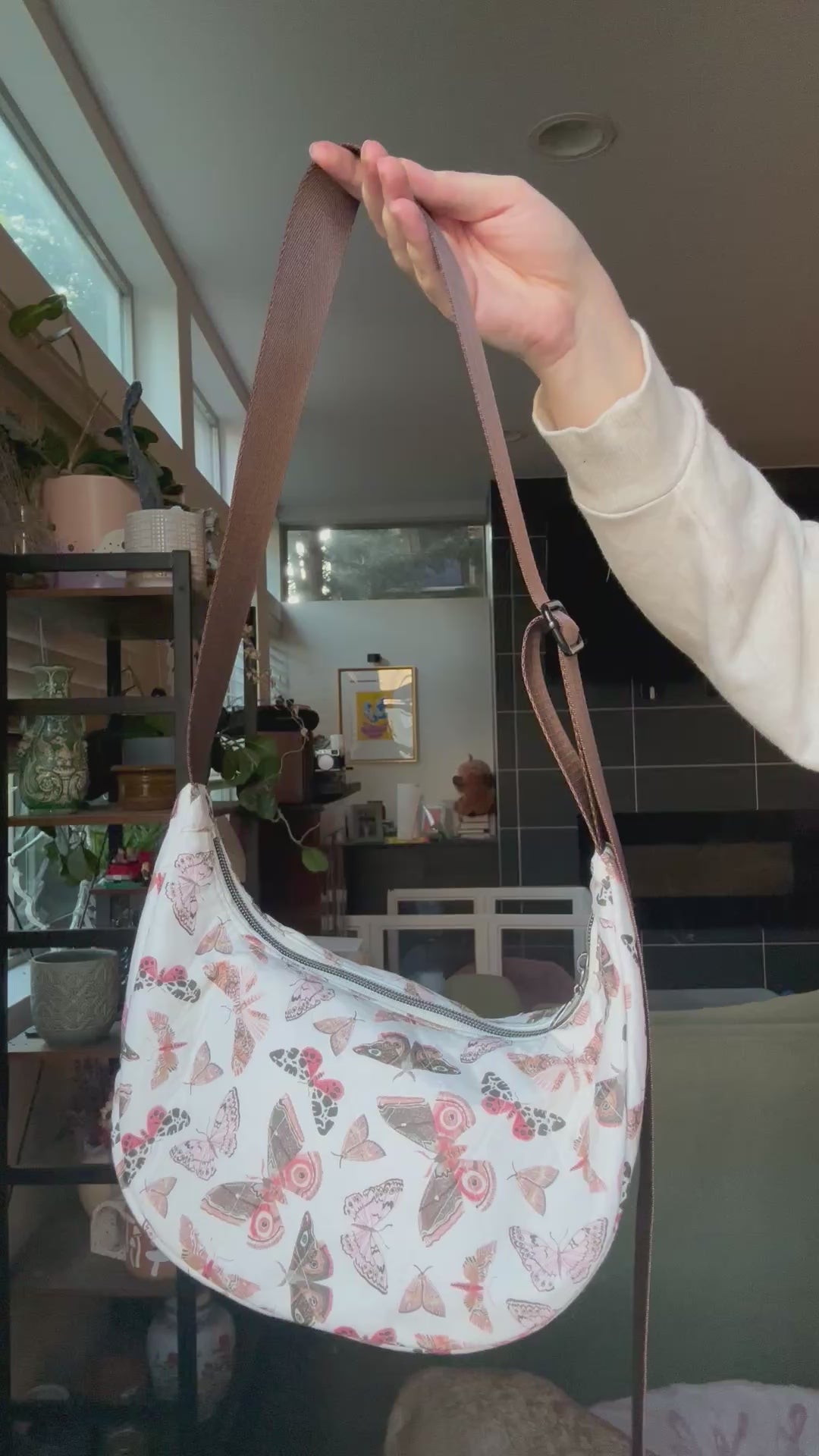 White with Pink Butterfly Print Crossbody Bag